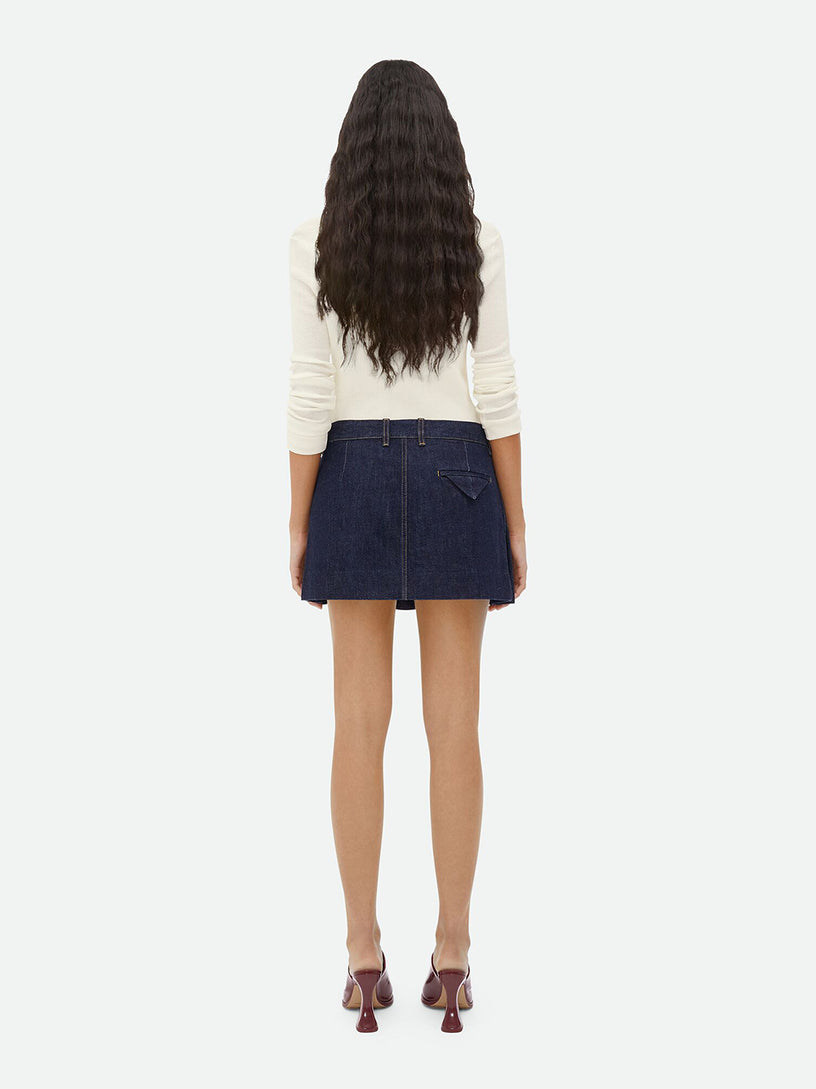 Pleated Denim Mini Skirt