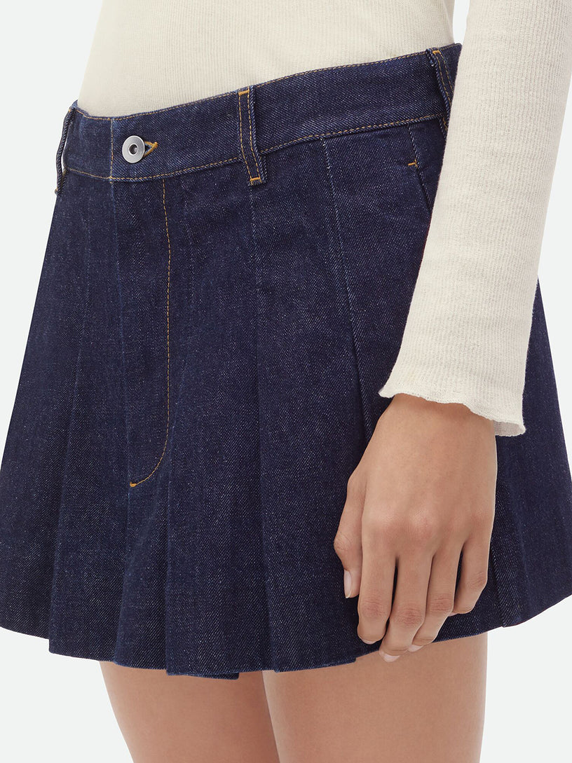 Pleated Denim Mini Skirt