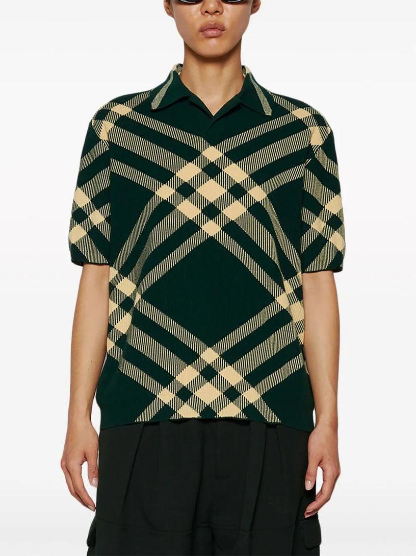 Wool polo shirt with check