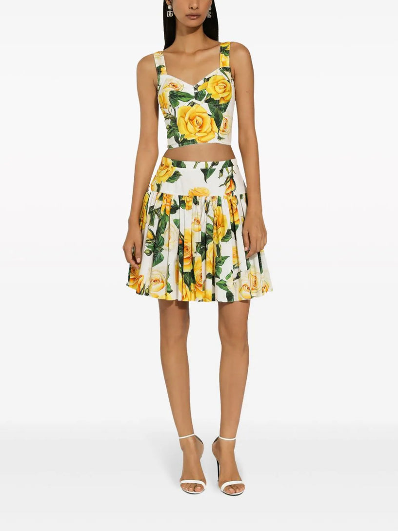 Skirt with yellow rose print