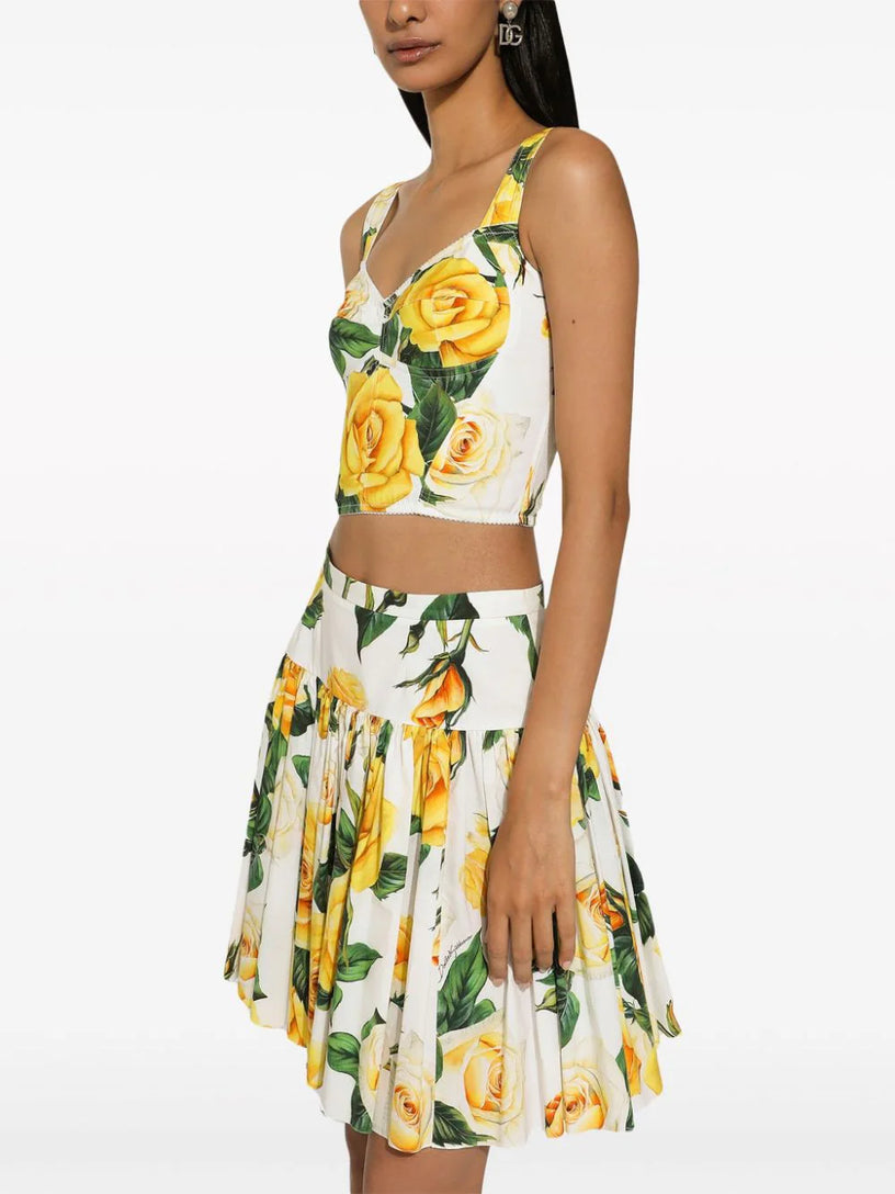 Skirt with yellow rose print