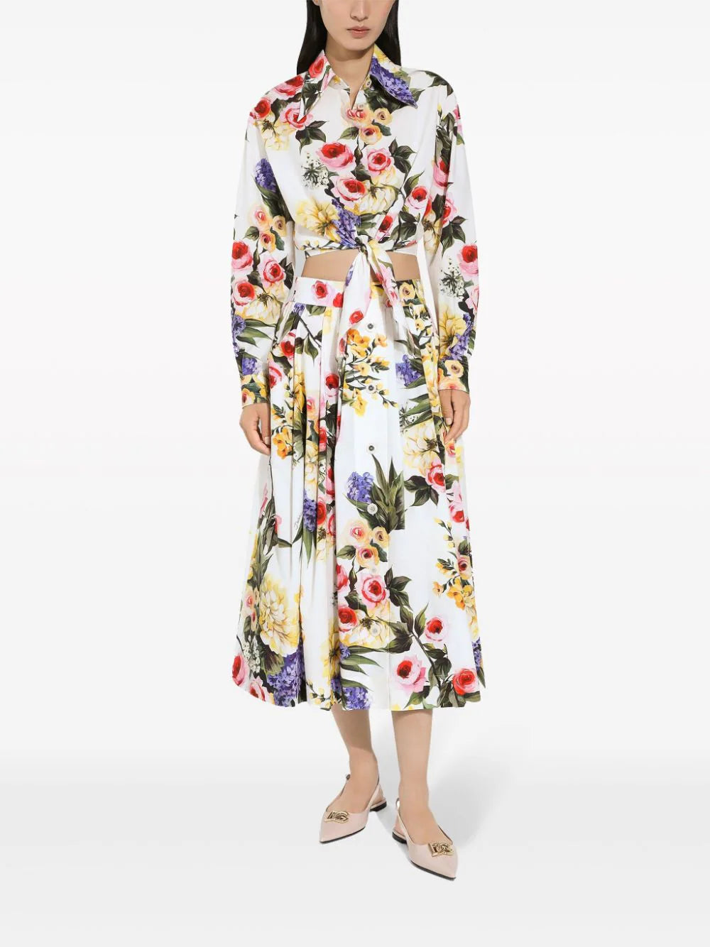 Garden-printed midi circle skirt