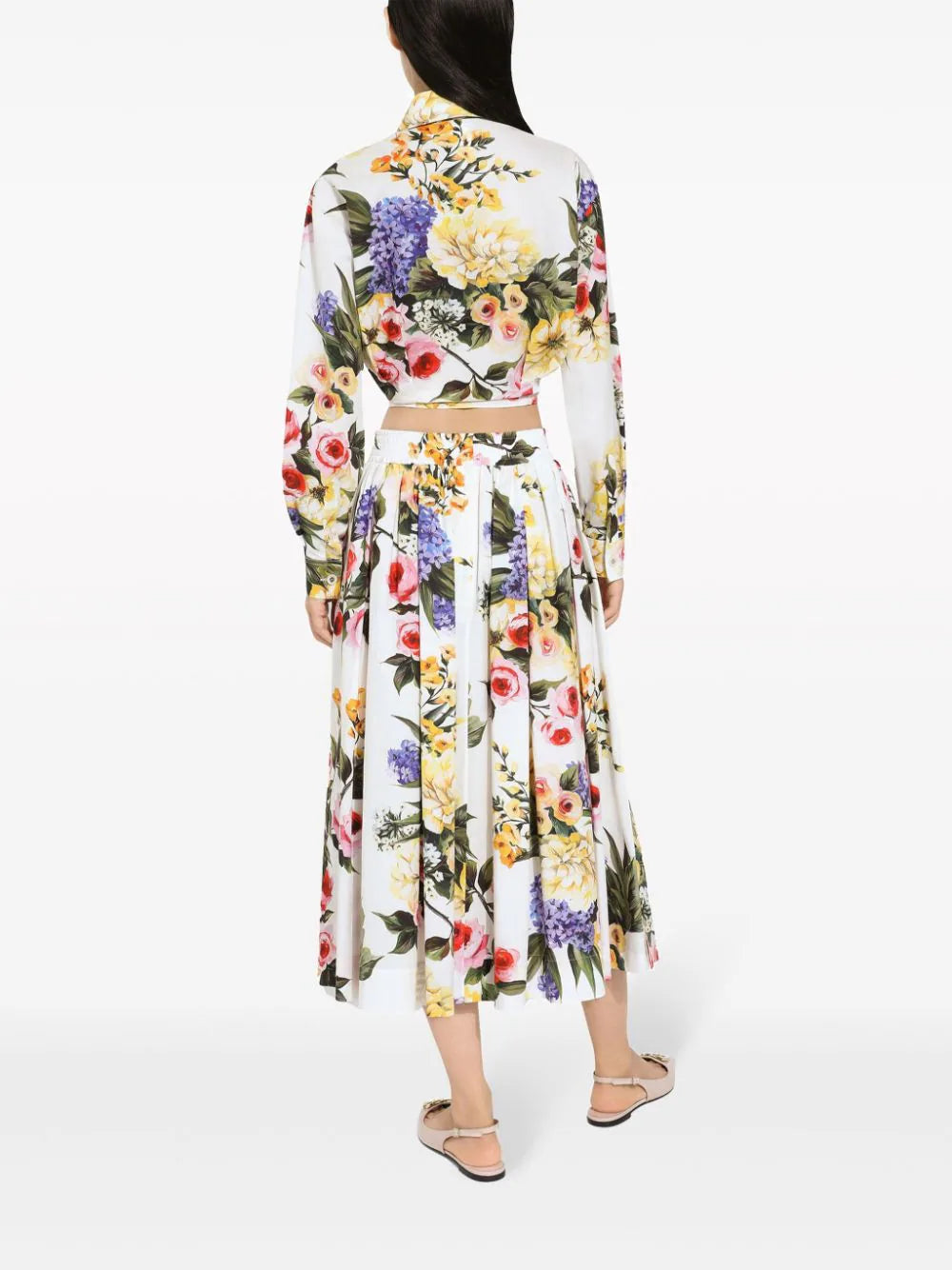 Garden-printed midi circle skirt