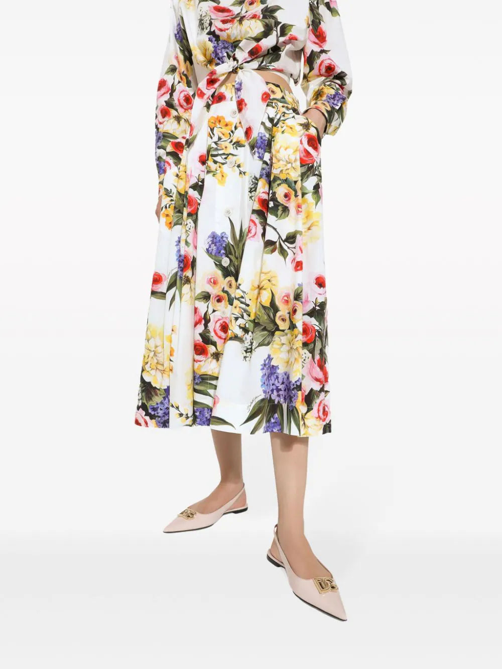 Garden-printed midi circle skirt