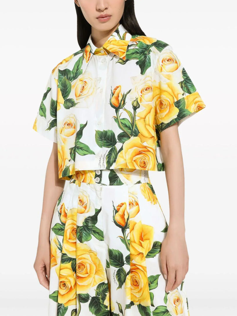 Shirt with yellow rose print