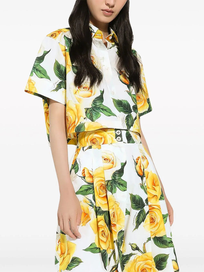Shirt with yellow rose print