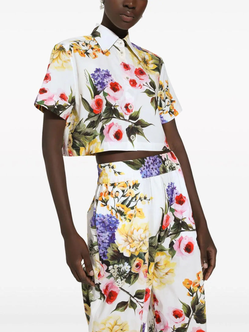 Short shirt with garden print