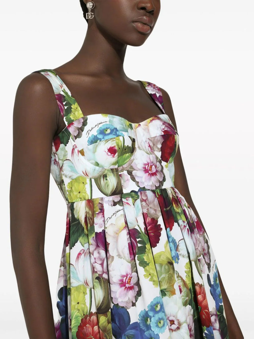 Short corset dress with nocturnal flower print