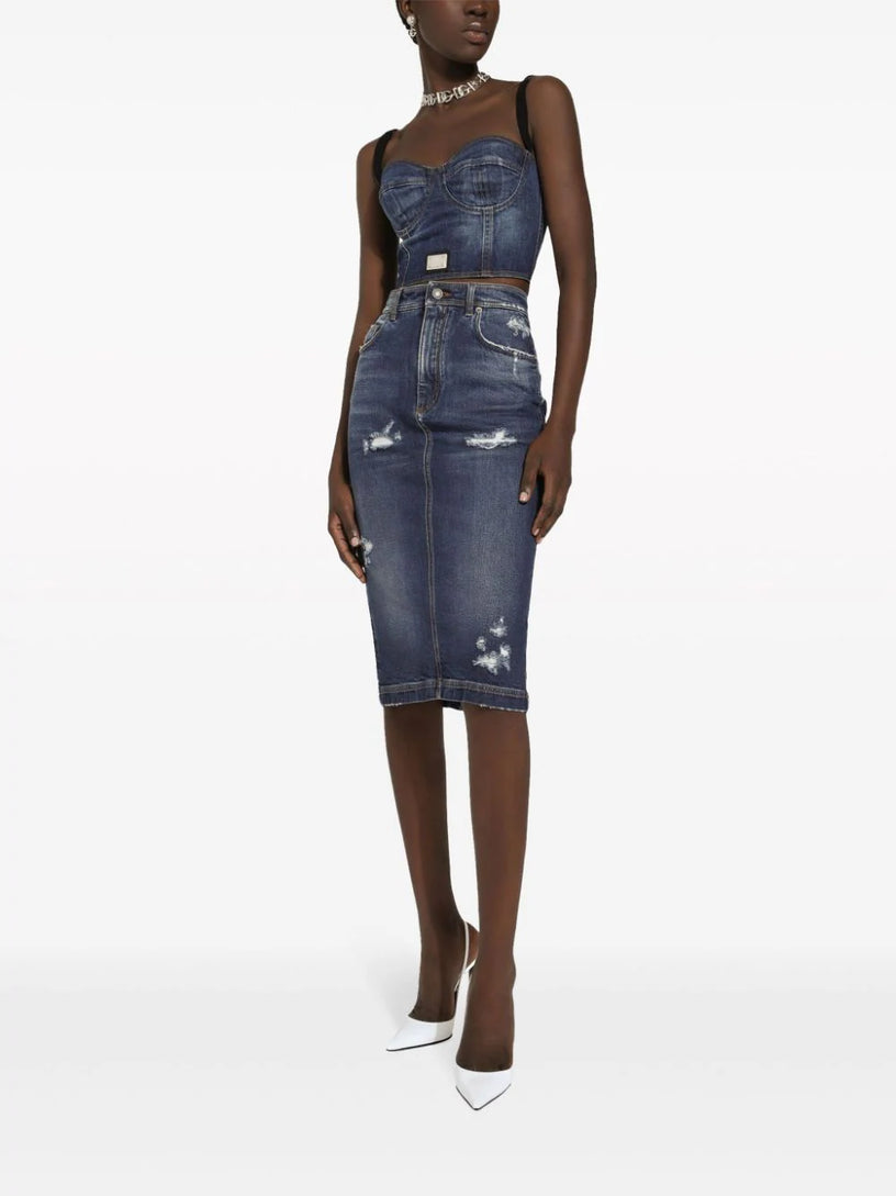 Denim corset top