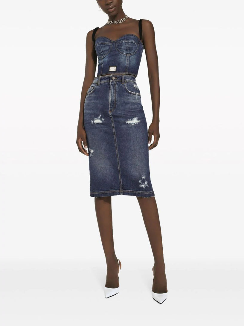Denim corset top