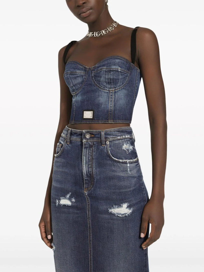 Denim corset top