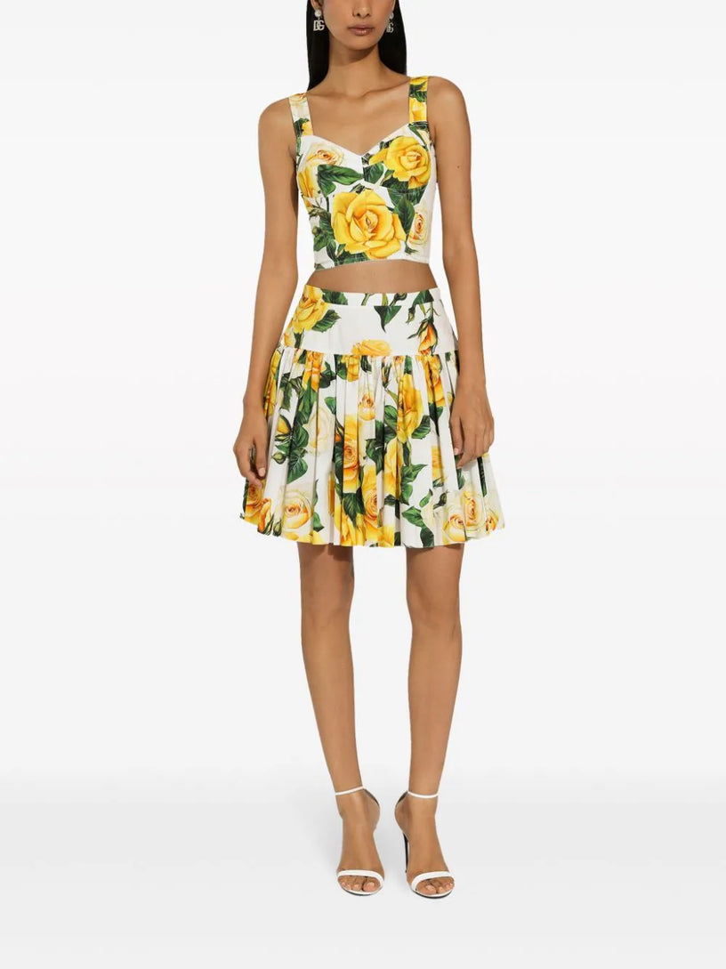 Corset top with yellow rose print