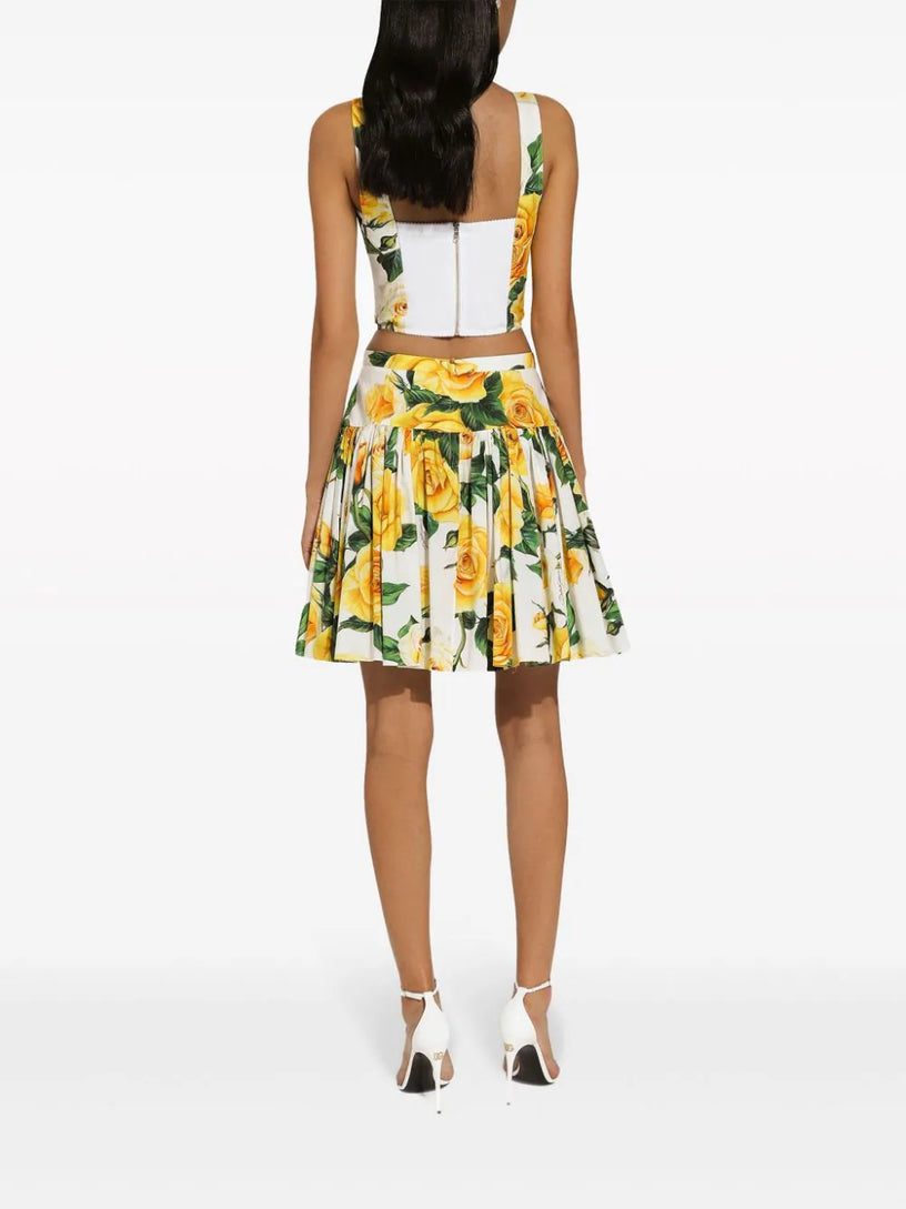 Corset top with yellow rose print