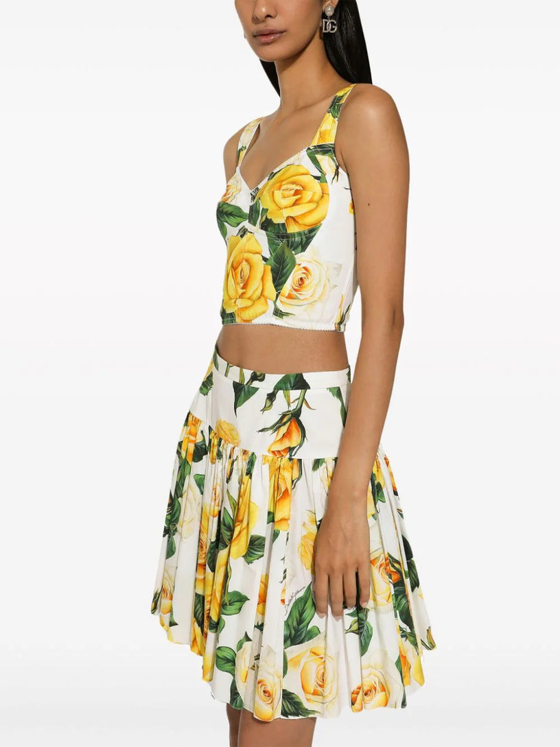 Corset top with yellow rose print