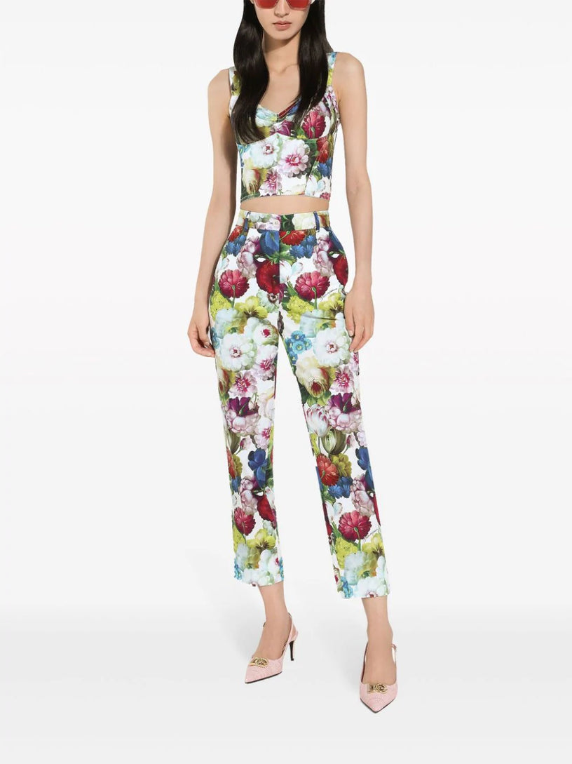 Corset top with nocturnal flower print