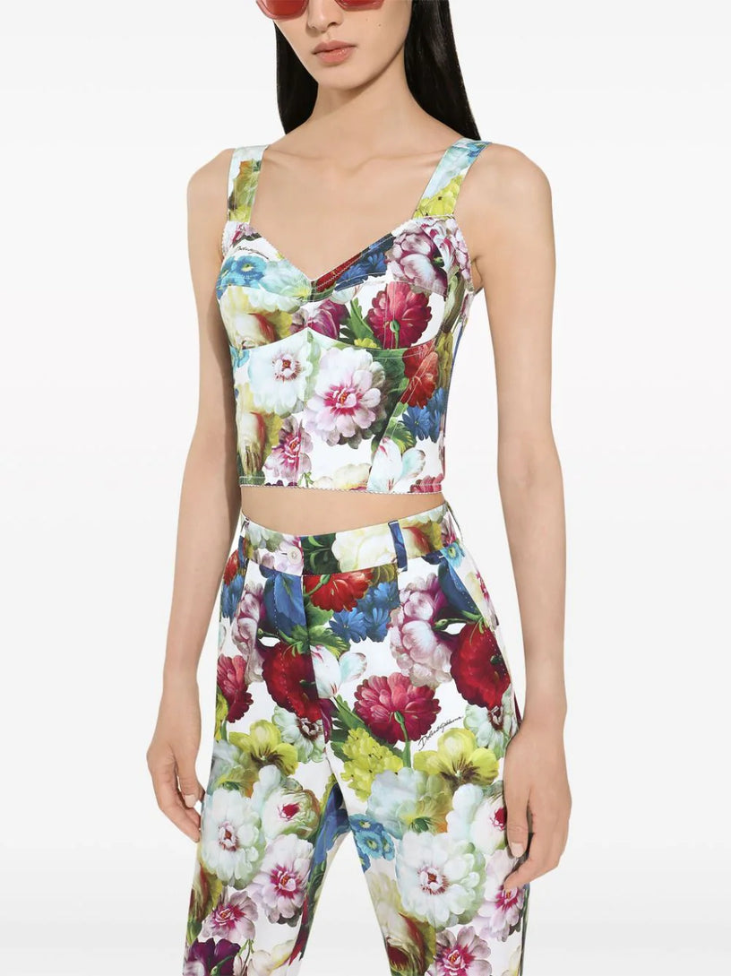 Corset top with nocturnal flower print