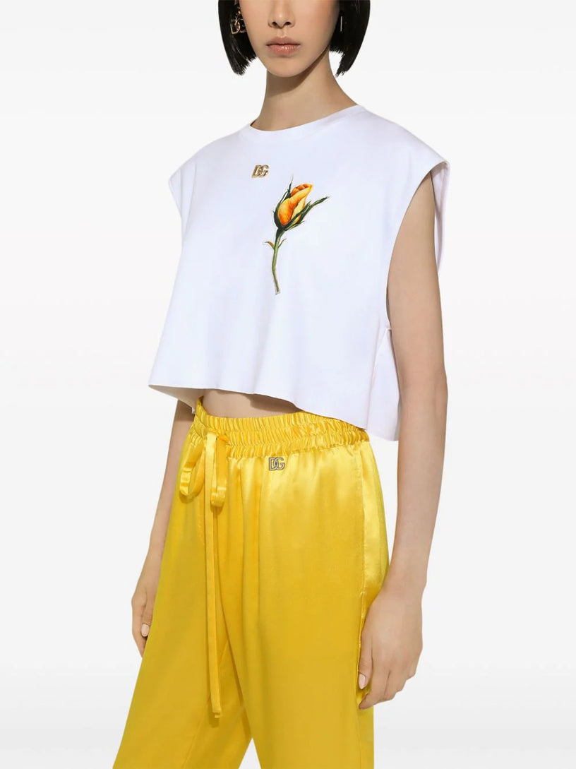 T-shirt with DG logo and rose-embroidered patch