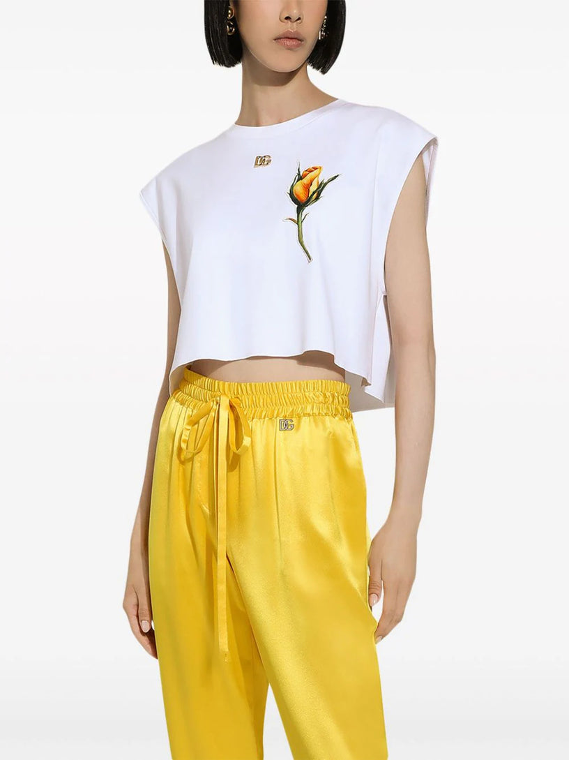 T-shirt with DG logo and rose-embroidered patch