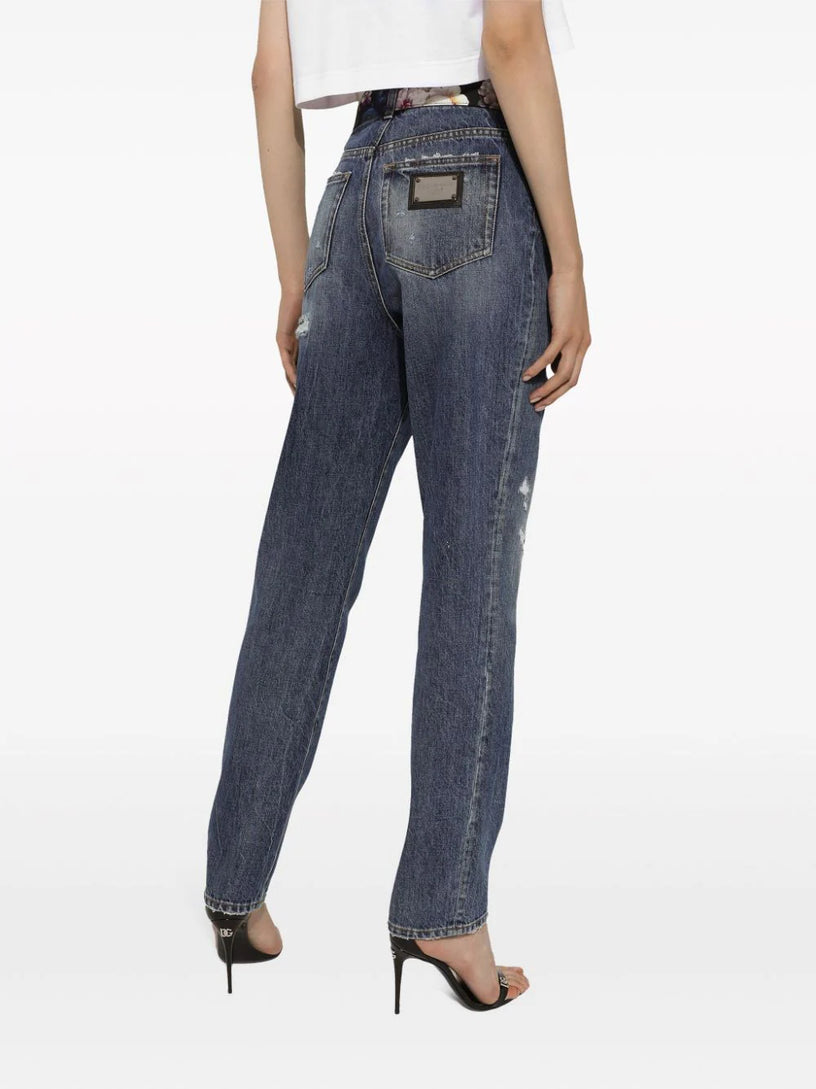 Denim jeans with rips