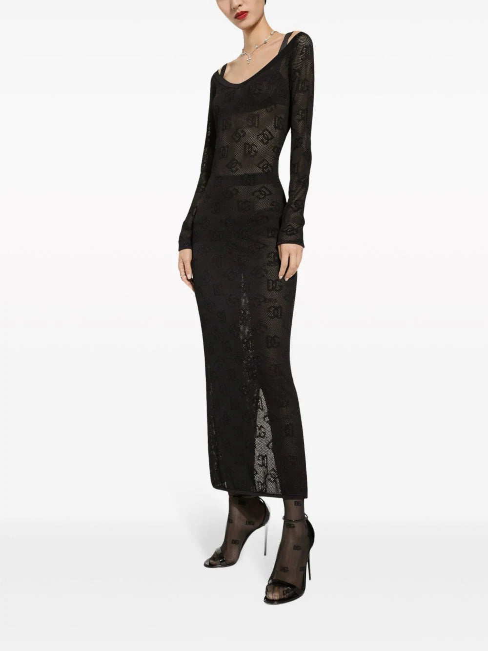 Mesh-stitch sheath dress with jacquard DG logo