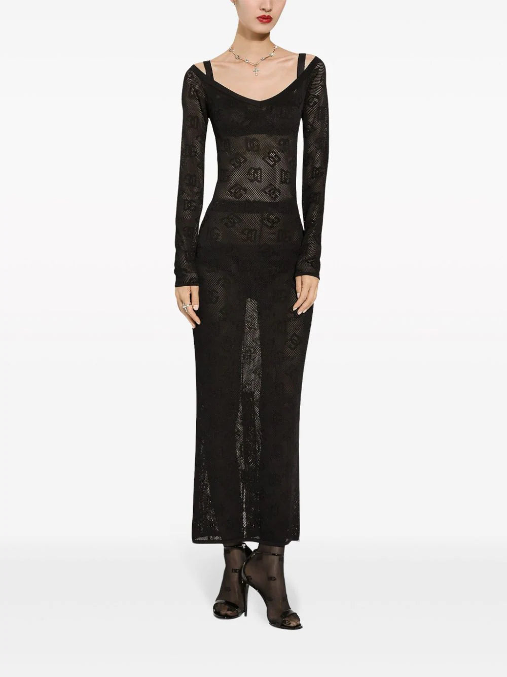 Mesh-stitch sheath dress with jacquard DG logo