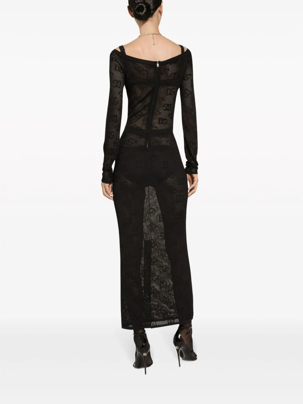 Mesh-stitch sheath dress with jacquard DG logo