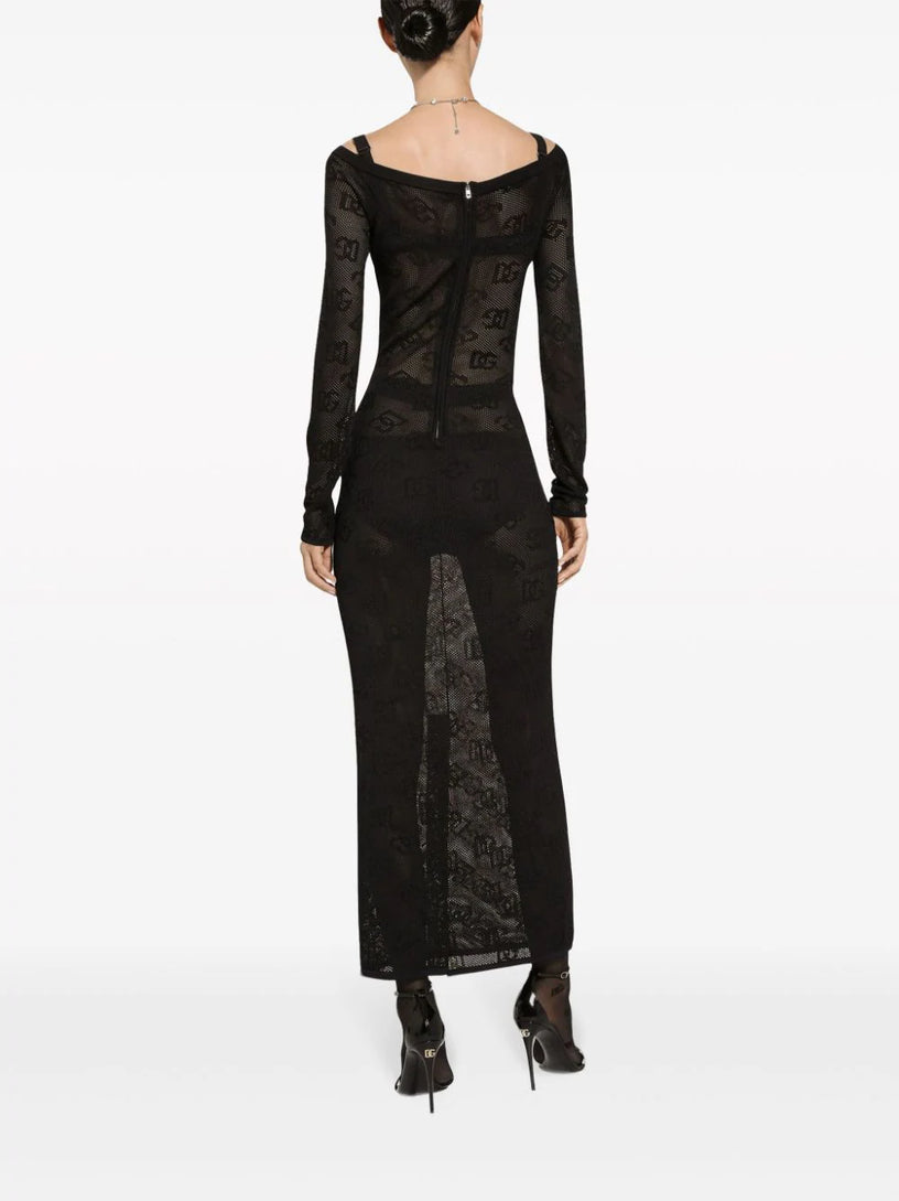 Mesh-stitch sheath dress with jacquard DG logo