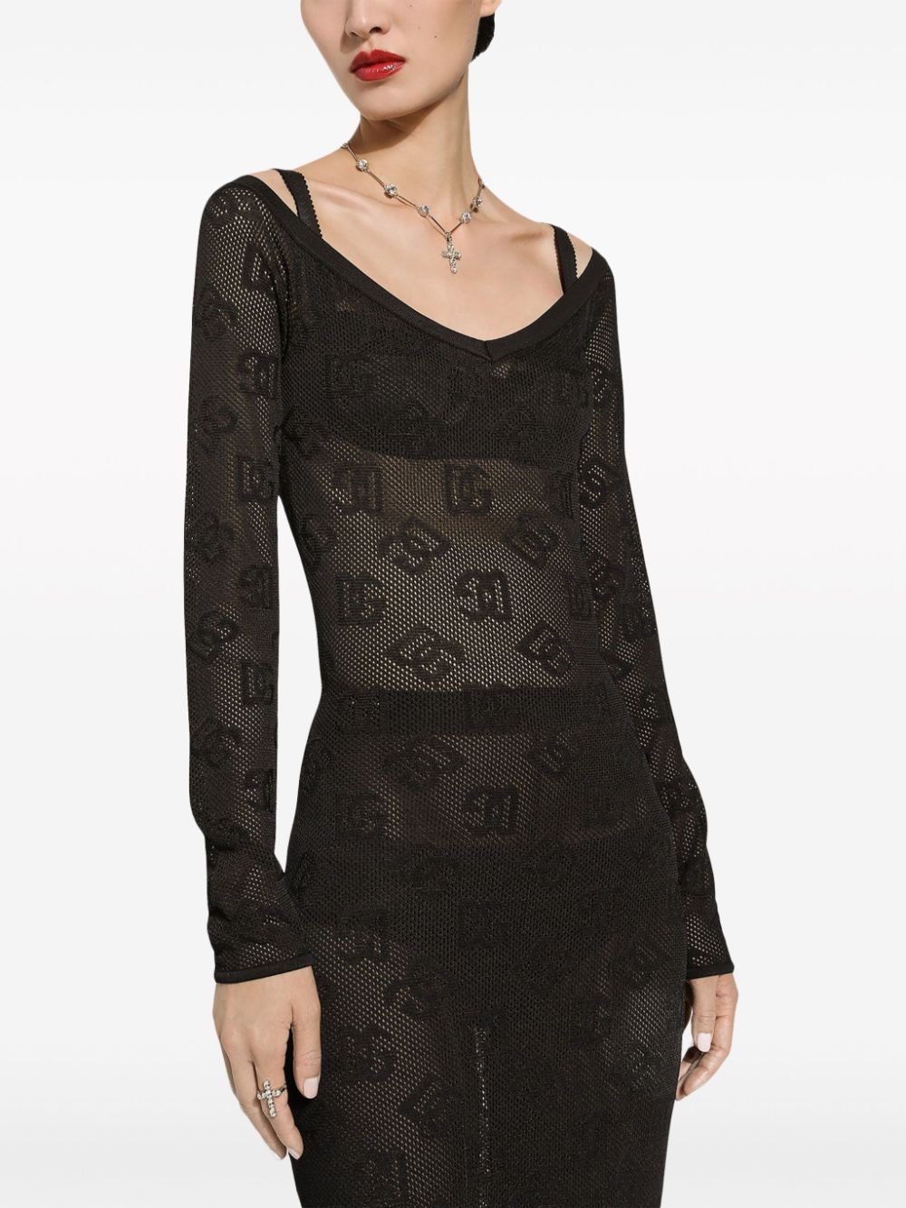 Mesh-stitch sheath dress with jacquard DG logo