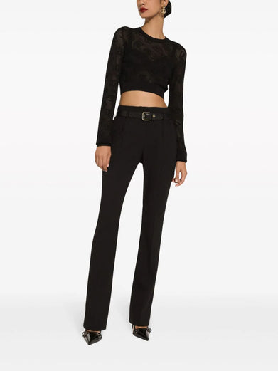 Maglia cropped in viscosa punto rete con logo DG jacquard all over