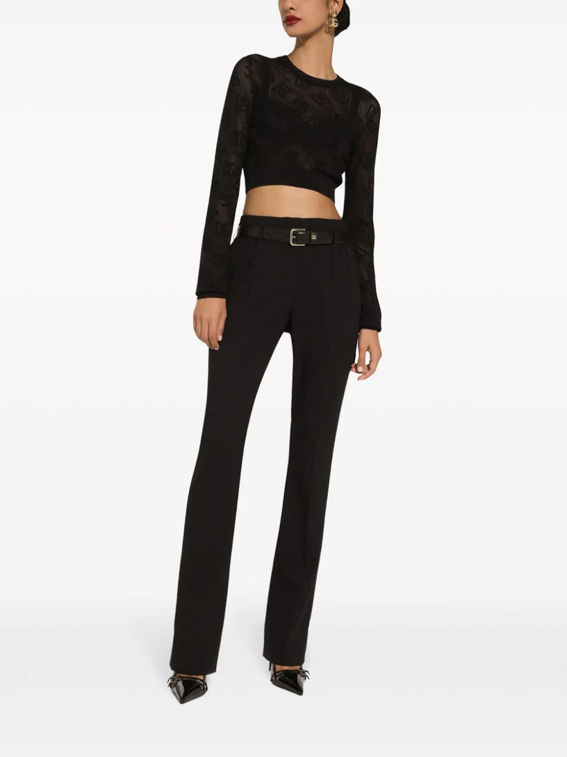Maglia cropped in viscosa punto rete con logo DG jacquard all over