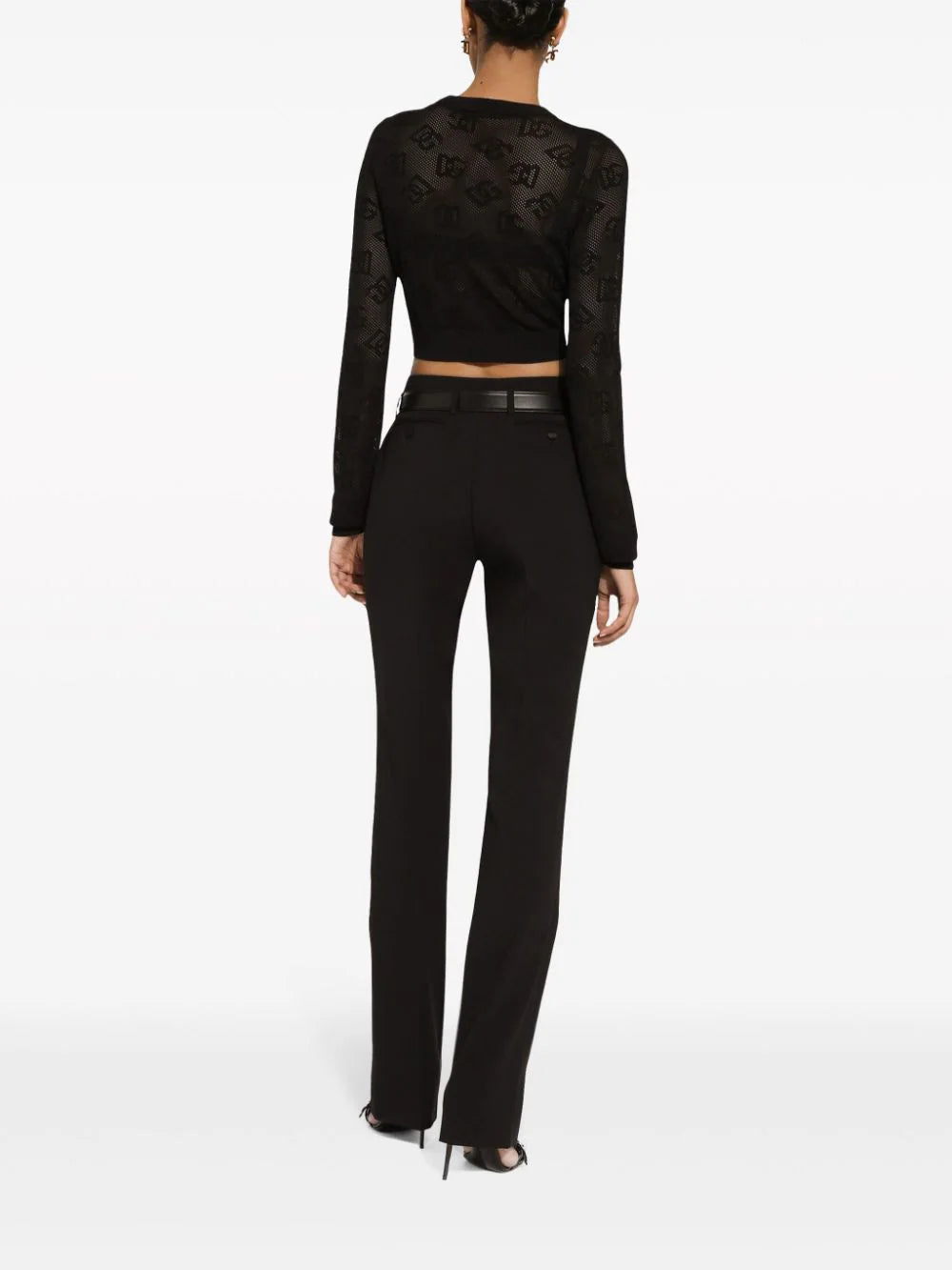 Maglia cropped in viscosa punto rete con logo DG jacquard all over