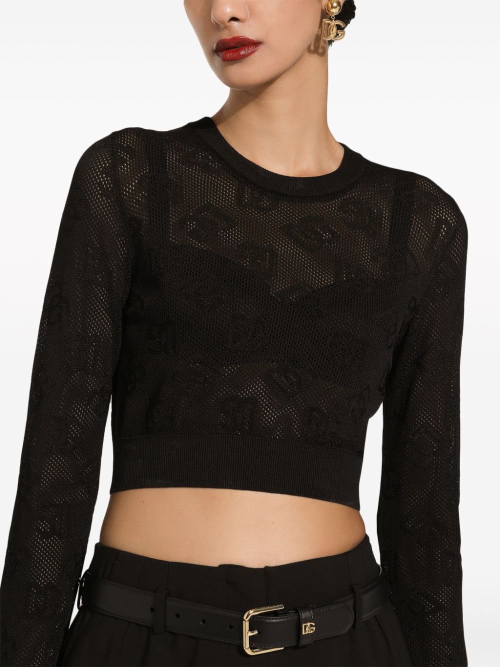Maglia cropped in viscosa punto rete con logo DG jacquard all over