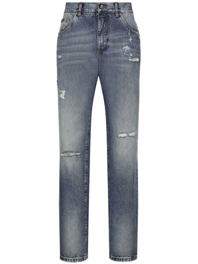 Distressed wide-leg jeans