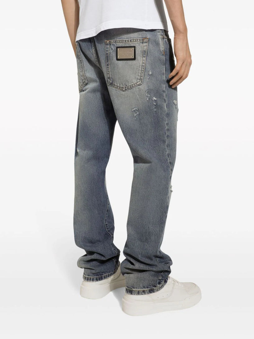 Distressed wide-leg jeans