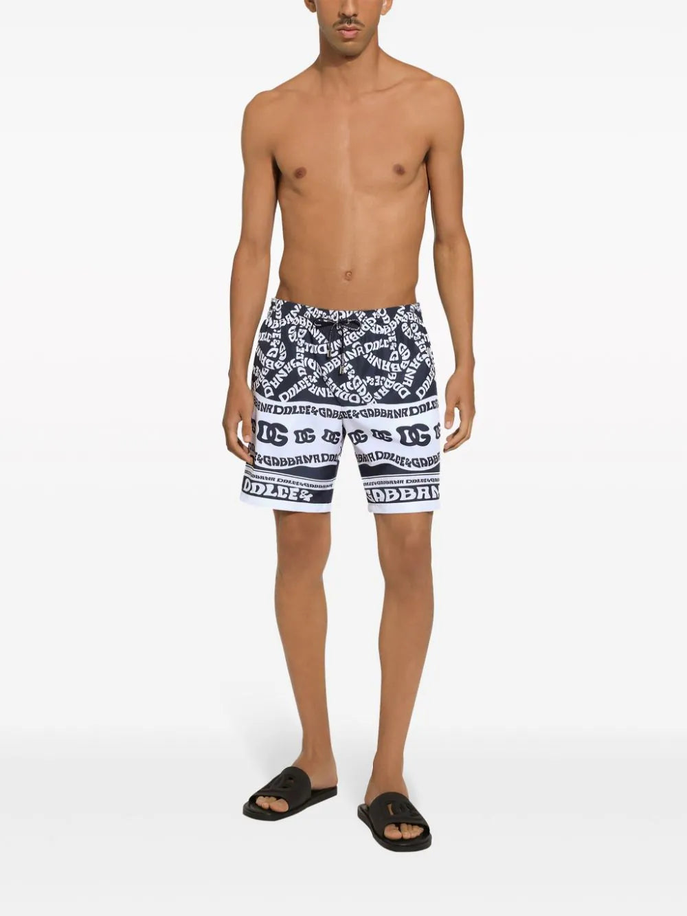 Mid-length swim trunks with Marina print