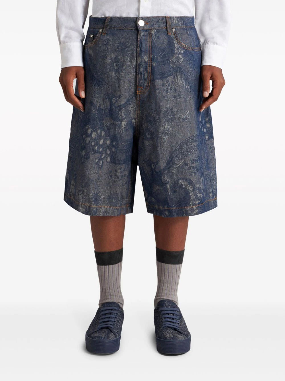 Jacquard denim bermuda shorts