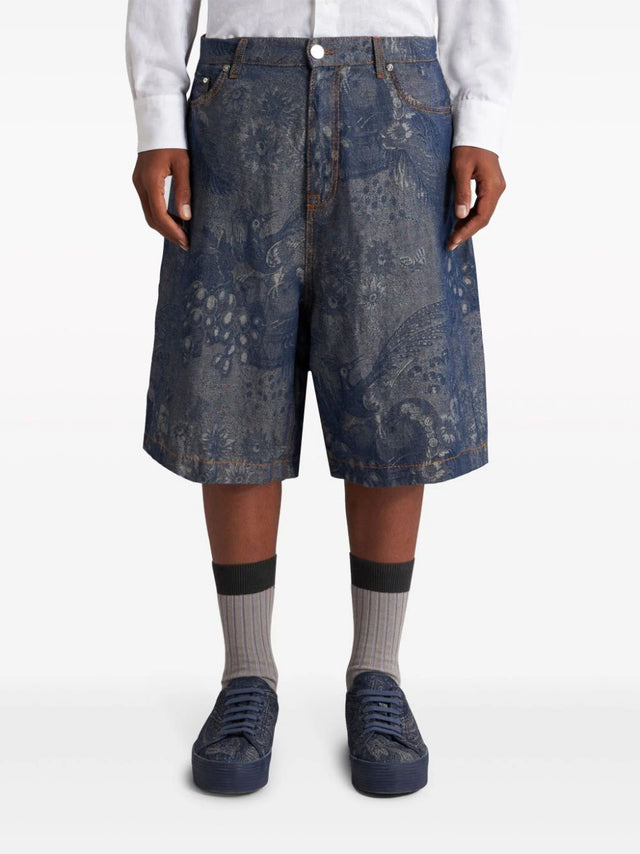 Jacquard denim bermuda shorts