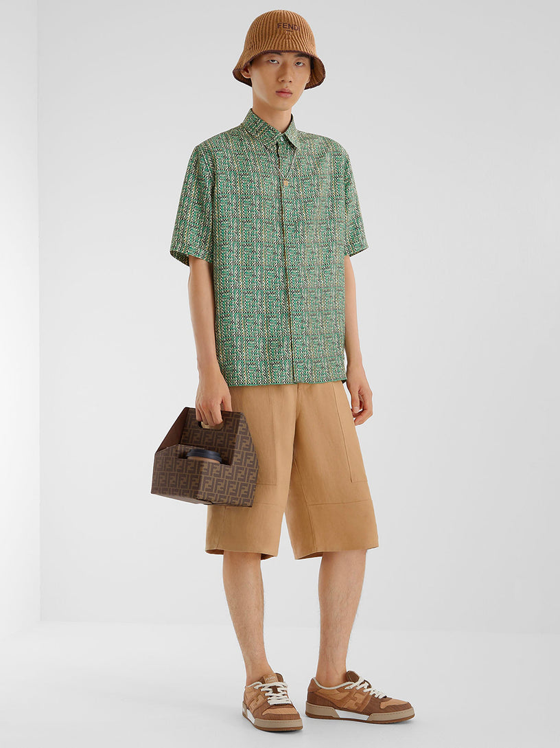 Beige canvas Bermuda shorts