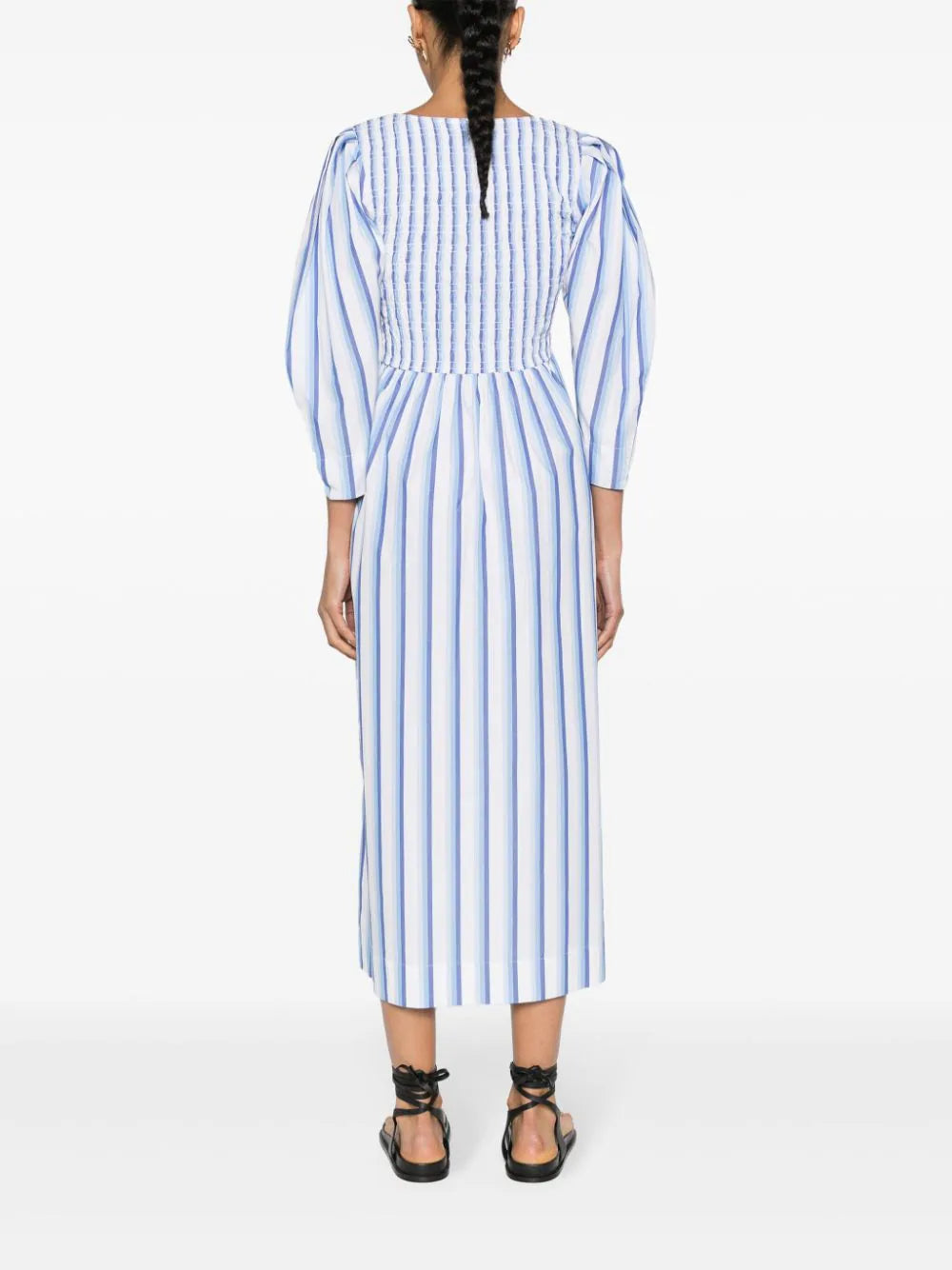 【GANNI】STRIPED COTTON SMOCK LONG DRESS ワンピース Silver Lake Blue Blue Striped Cotton Smock Long Dress | GANNI NO