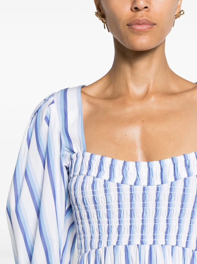 ganni blue striped dress Blue Striped Cotton Smock Long Dress GANNI Azzurro