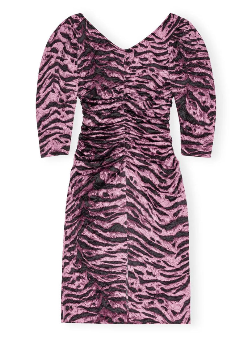 Animal printed crinkled satin u-neck midi dress GANNI Rosa | Grifo210 Animal printed crinkled satin u-neck midi dress GANNI Rosa | Grifo210