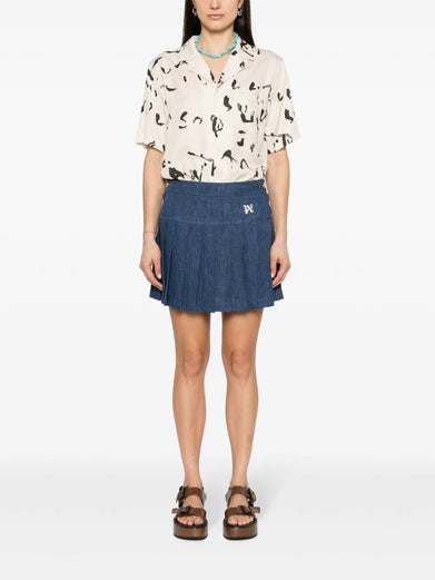 Logo-embroidered pleated skirt