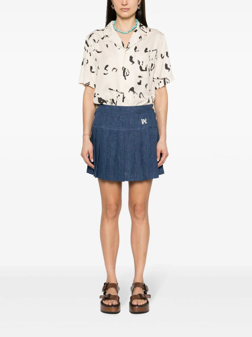 Logo-embroidered pleated skirt