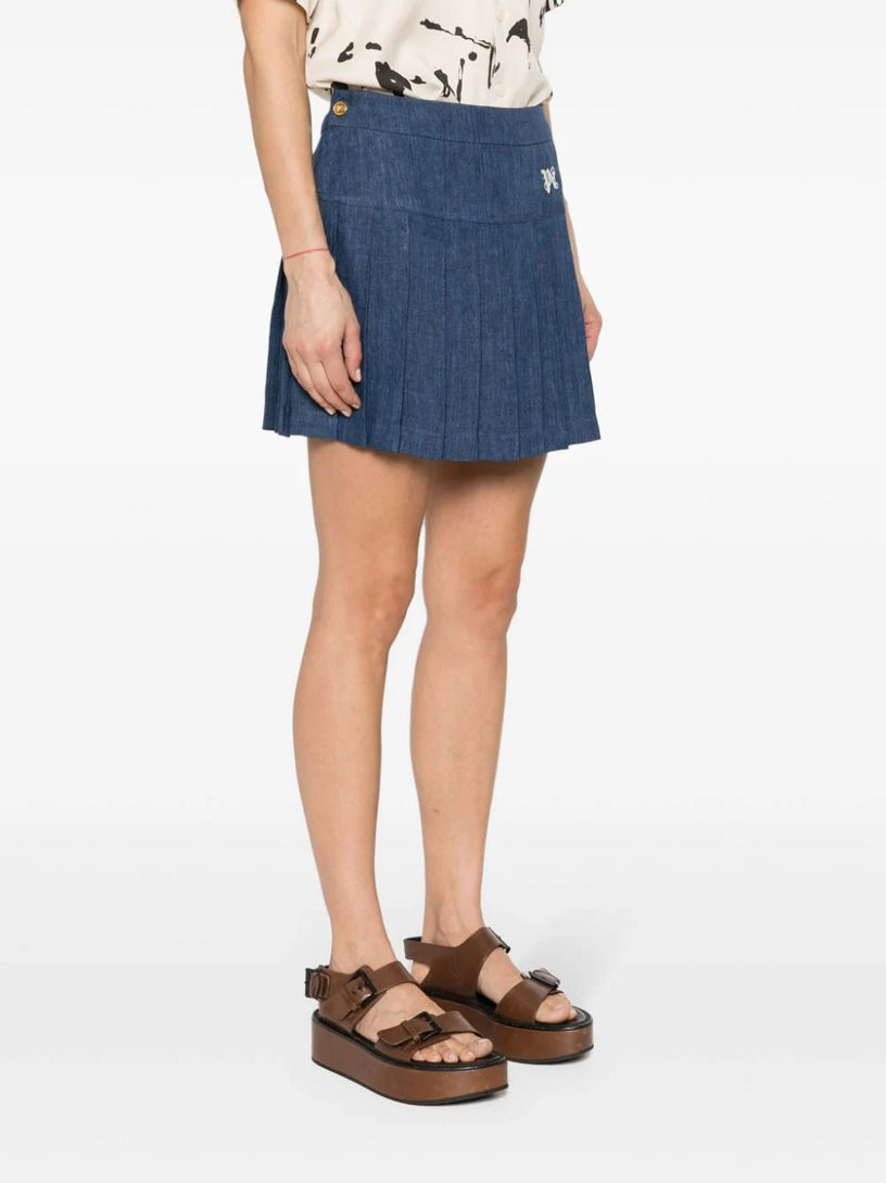 Logo-embroidered pleated skirt