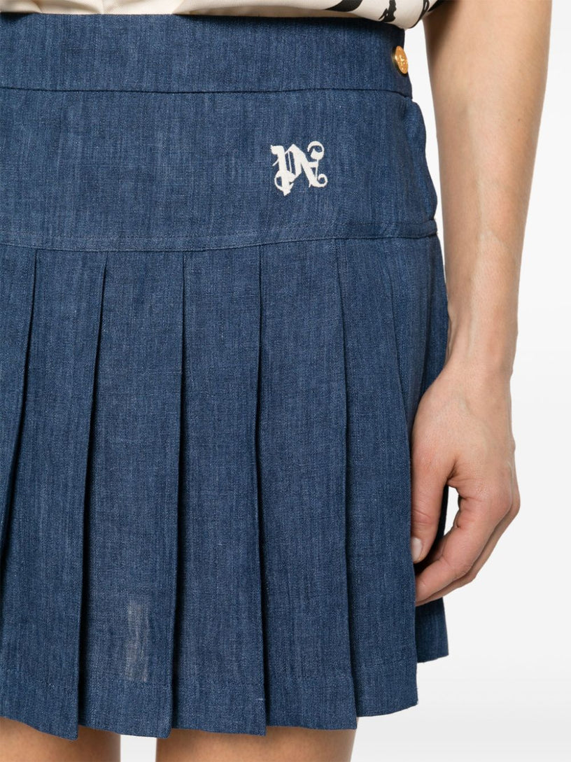 Logo-embroidered pleated skirt
