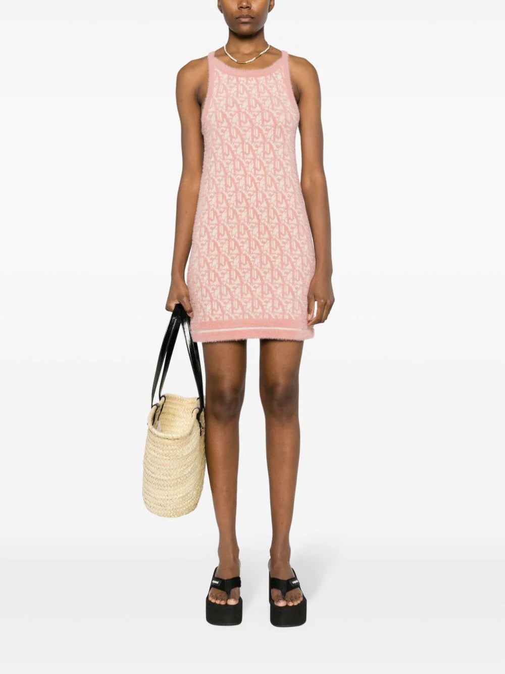 Monogram knit dress with back neckline