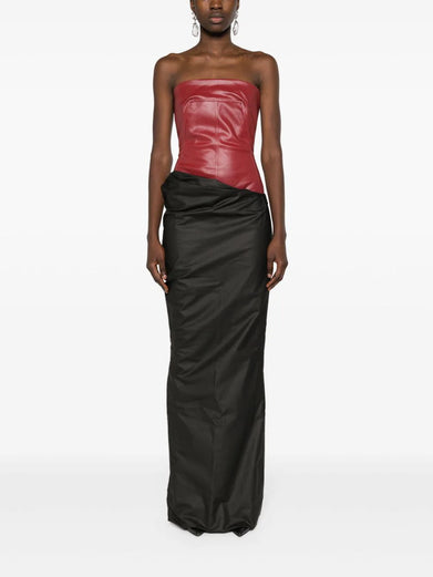 Lido bustier top in gun metal coated stretch denim