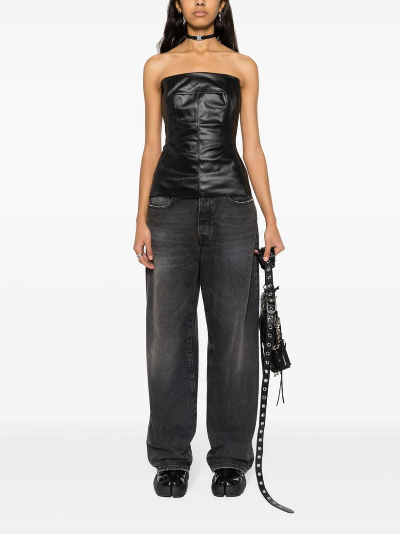 Lido bustier top in gun metal coated stretch denim