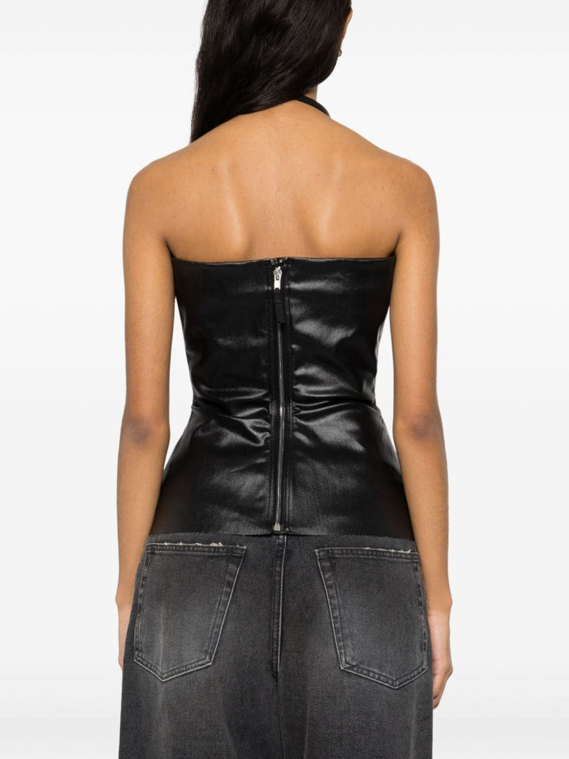 Lido bustier top in gun metal coated stretch denim