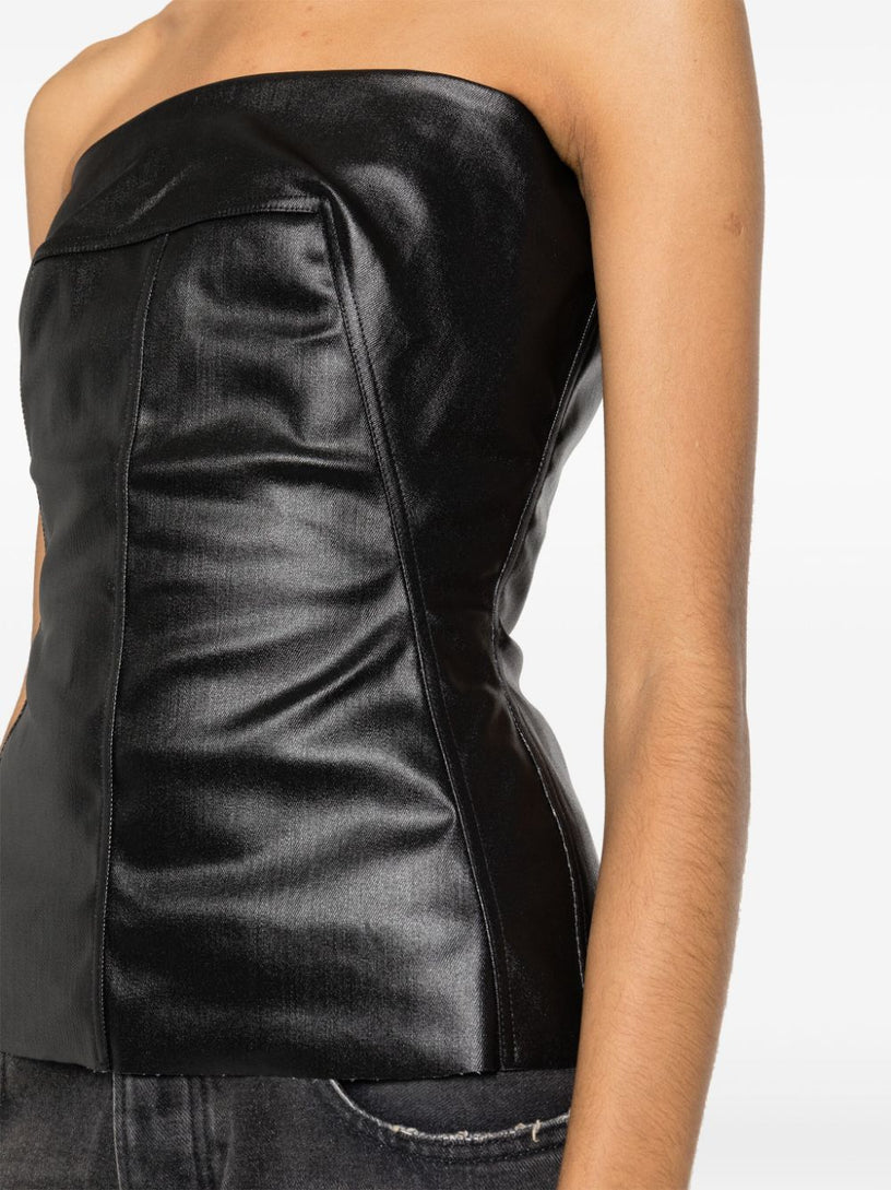 Lido bustier top in gun metal coated stretch denim